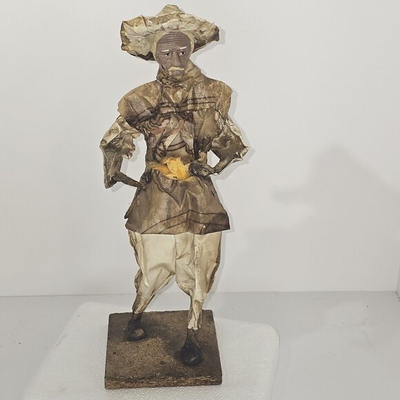 Vintage Folk Art Old Man Figurine Paper Mache Handmade Art Old Man w Mustache - Picture 7 of 11